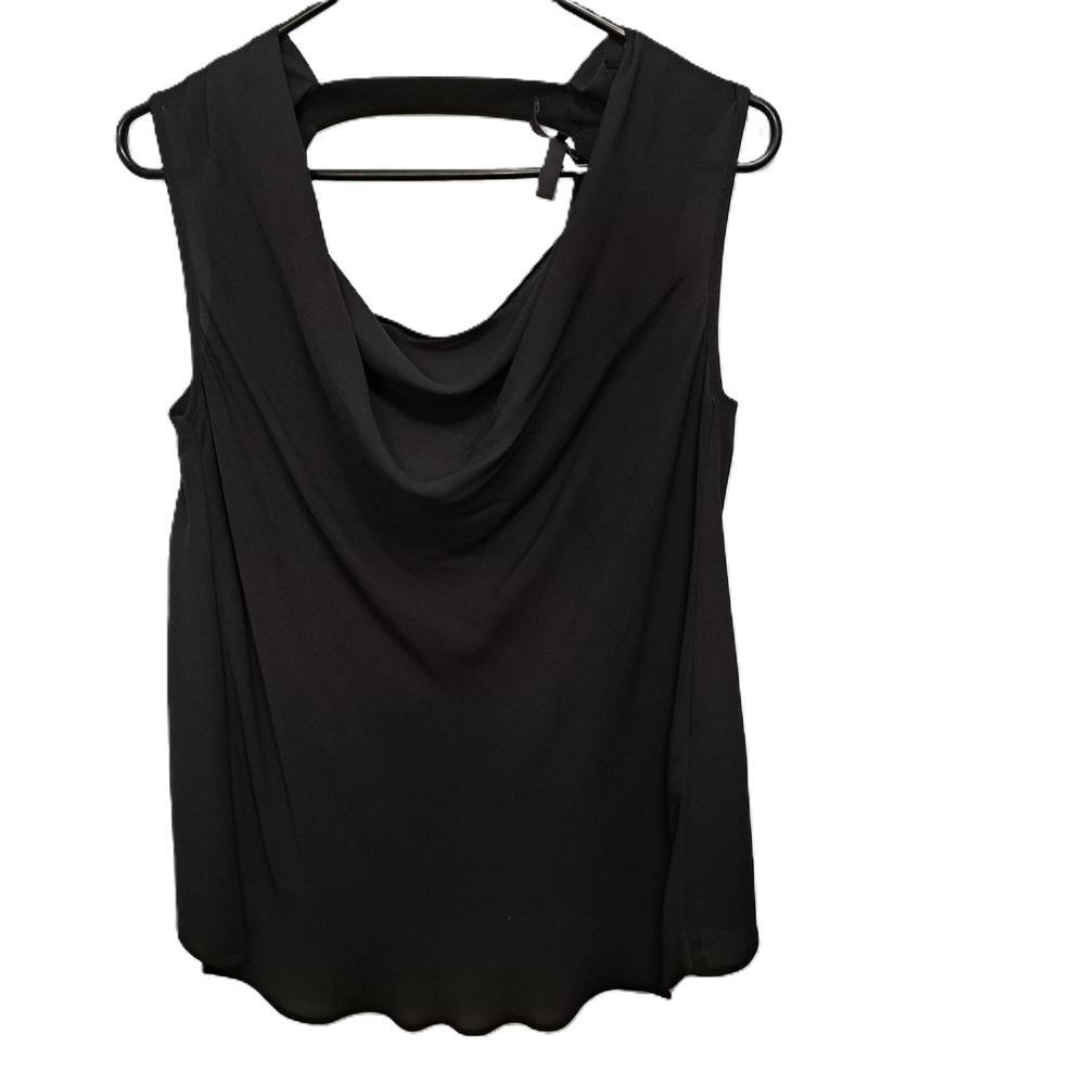 BCBGMAXAZRIA Women's Black Deep V Front Drape Back Cowl Neck Sleeveless Top XXS